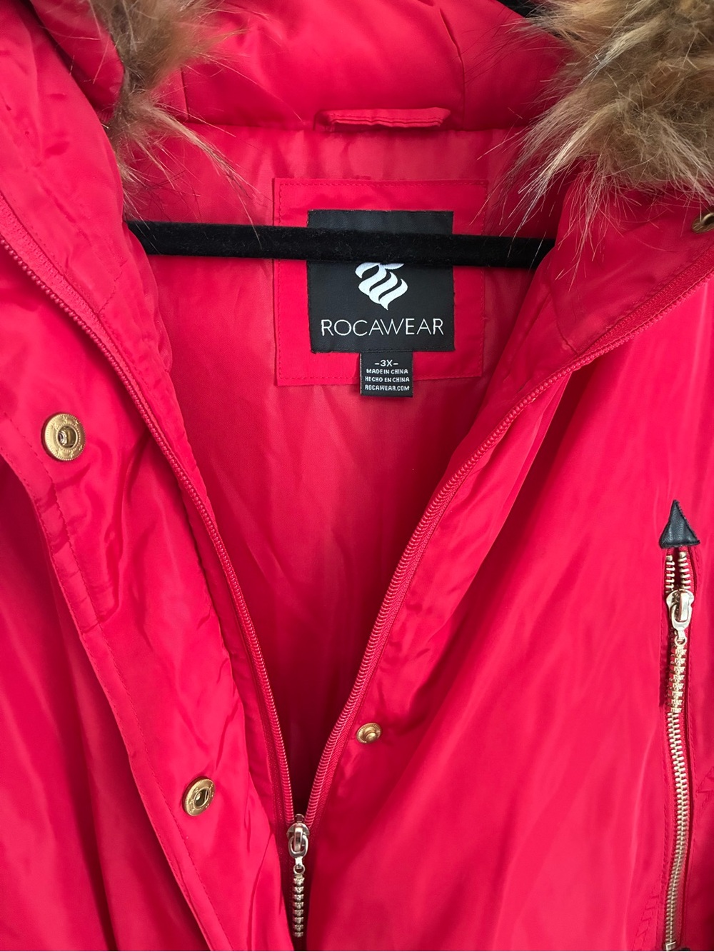 Rocawear Artic Blast Red Faux Fur Hooded winter Puffer Parka adjustable coat 3x - Picture 8 of 10